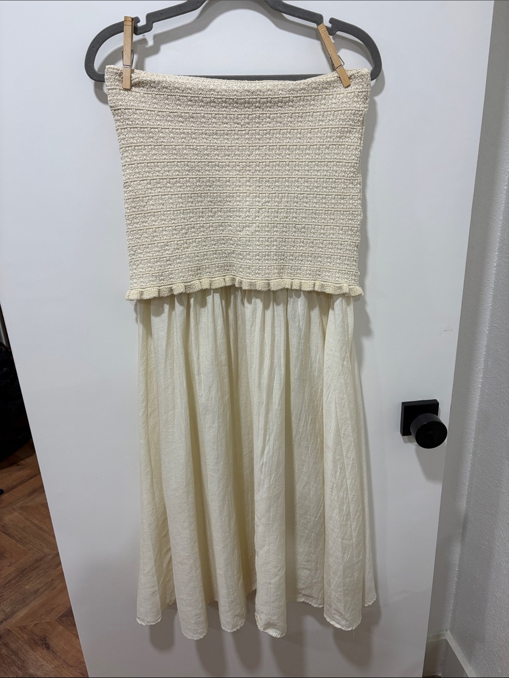 Zara Cream Strapless Knit & Cotton  Dress